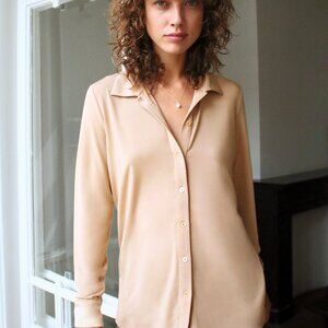 Aritzia Wilfred Jessie Long Sleeve Tencel Button Down Blouse - XS - Dark Blue